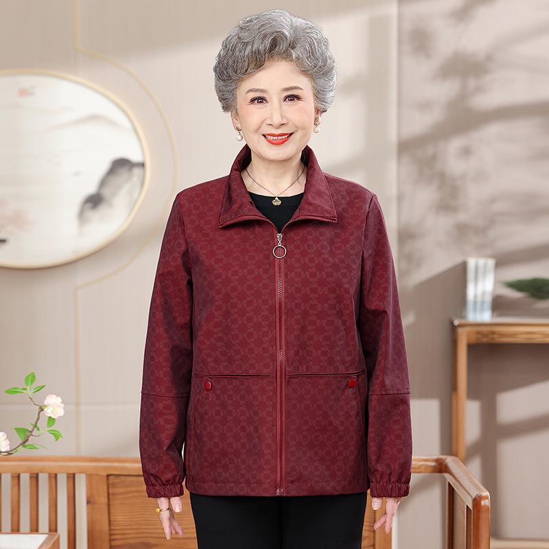 

Grandma s Spring Windbreaker: Stylish Short Jacket for Middle-Aged and Elderly Women. Perfect for Spring and Autumn. XL (90-105 jin) вино красного