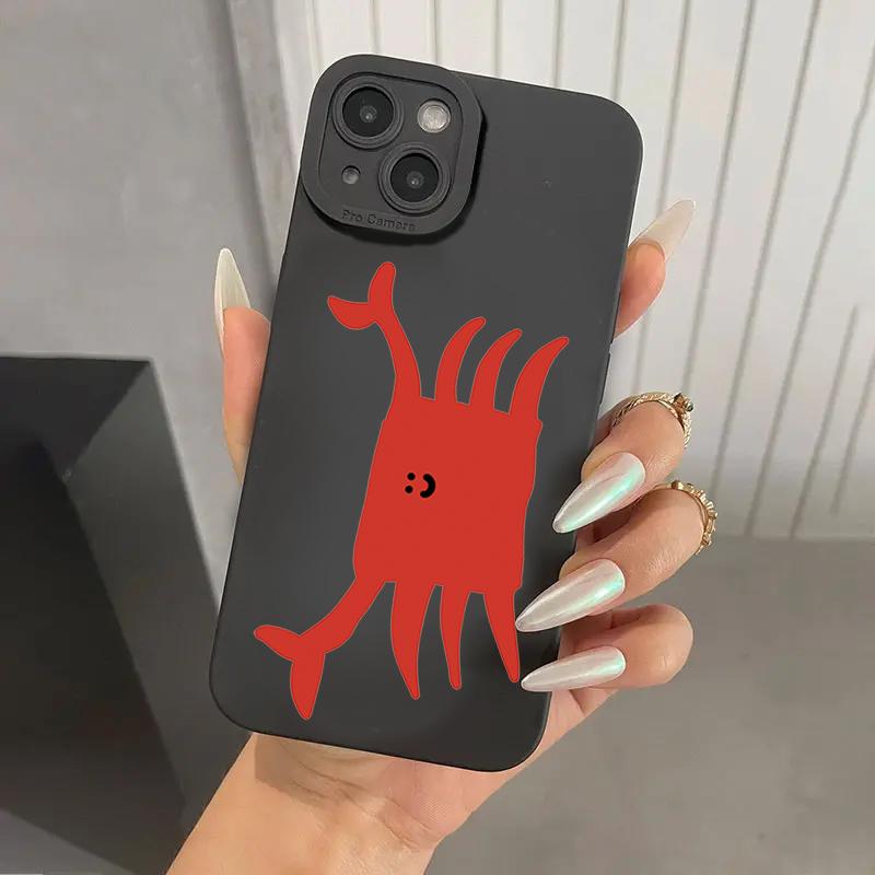 Ins Корейский Милый Простой Граффити Красный Краб Синий Кит Чехол Для iPhone 16 11 12 13 14 15 Pro Max XS XR X Plus Мягкий Силиконовый Чехол iPhone 13 Mini