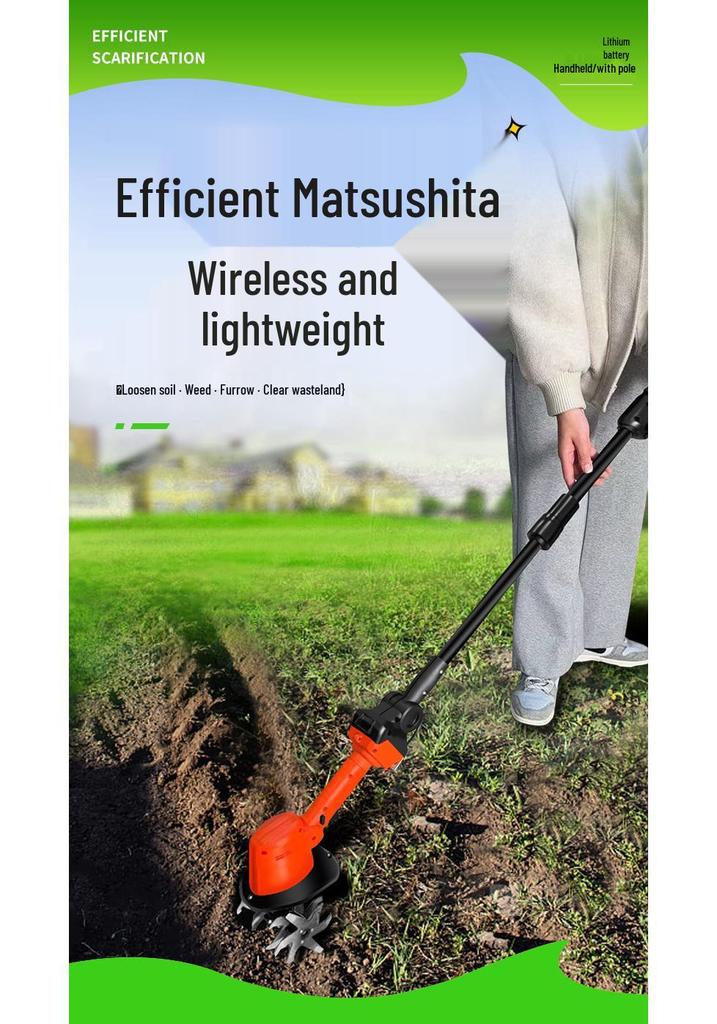 Portable Wireless Electric Tiller: Handheld Lithium Micro Tiller with Extension for Home Gardening
