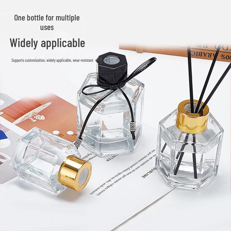 Flameless Rattan Stick Scented Oil Diffuser - Hexagonal Glass Bottle for Home & Car Decoration (Empty)