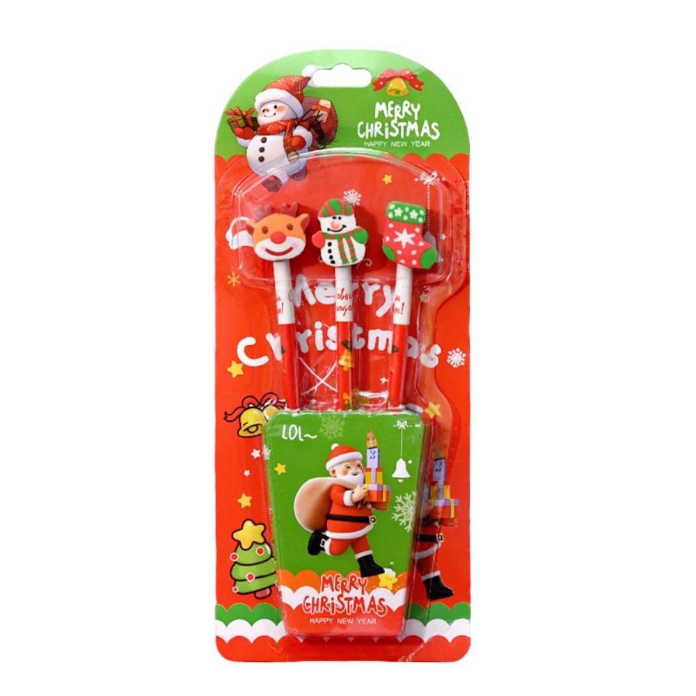 Cute Cartoon Christmas Stationery Set Christmas Stockings Eraser Pencil Stationery Set Xmas Pencil Party Favor
