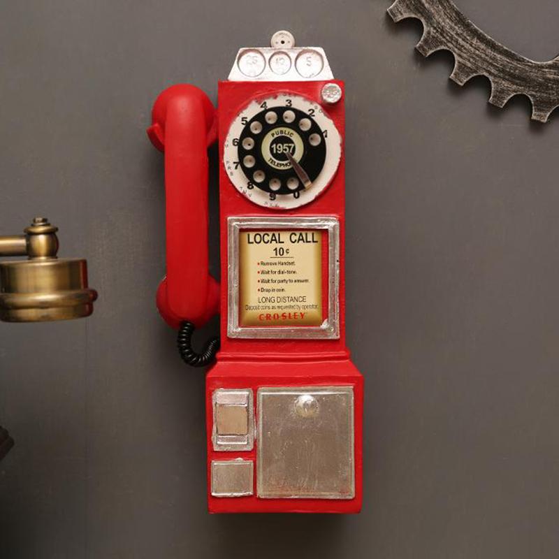 

Винтажная модель телефона Настенная смола Телефонная будка Фигурка Роторный телефон в старинном стиле Орнамент Реквизит для фотосъемки красный