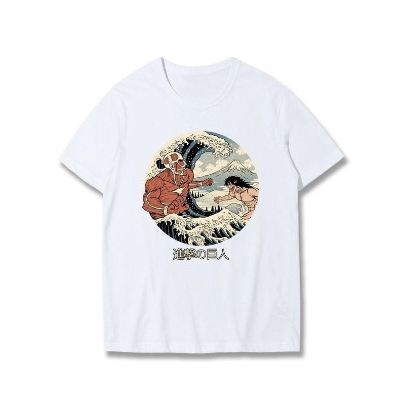 Attack on Titan Tshirt Japanese Retro Ukiyoe Animethemed Casual Wear Pure Cotton Summer Style S