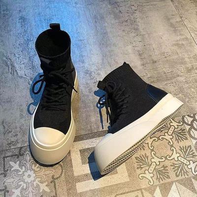 Stivaletti Alti da Donna 2024 Primavera e Autunno Nuovi Casual Suola Spessa Lavorati a Maglia Traspiranti Elastici Calzini Stivaletti Scarpe da Donna