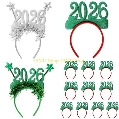 49MD 2026 New Year Hairband Photo Props Fun Hair Hoop Crowns for New Year Party