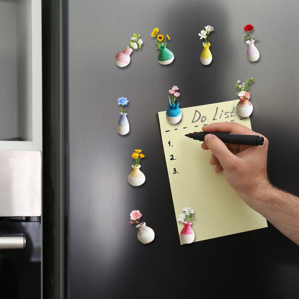 Mini Vase Magnets DIY Resin Vase Fridge Magnet Wear Resist Mini Floral Vase Fridge Stickers for Air Conditioners Fridge House