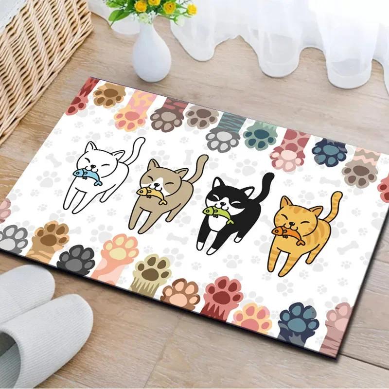 Cartoon Cat Printed Entrance Doormat Carpet for Bedroom Living Room Hallway Soft Small Area Rug Floor Mat Home Decoration