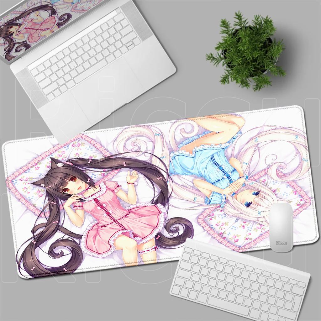 HD Anime Mousepad Cute Chocolate And Vanilla Natural Rubber Nonslip Keyboard Gaming Nekopara Extended Mat PC Office Accessories