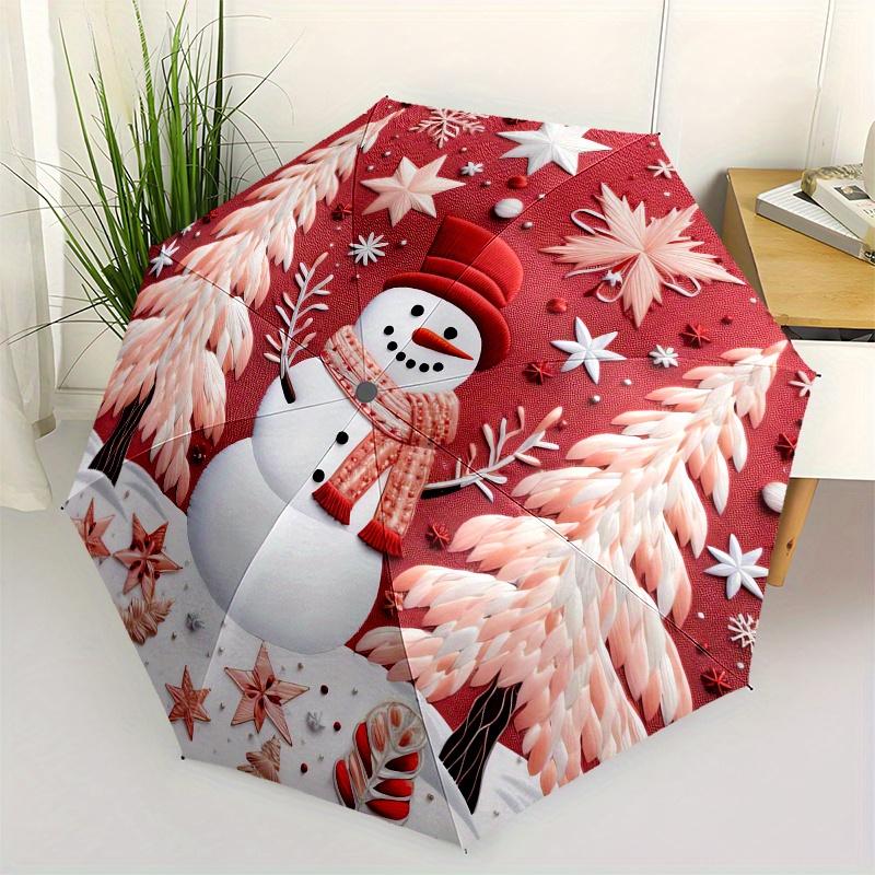 

Snowman, Winter Wonderland Themed Automatic Opening and Closing Umbrella Creative Design Umbrella, Portable Tri fold Small Umbrella for Me