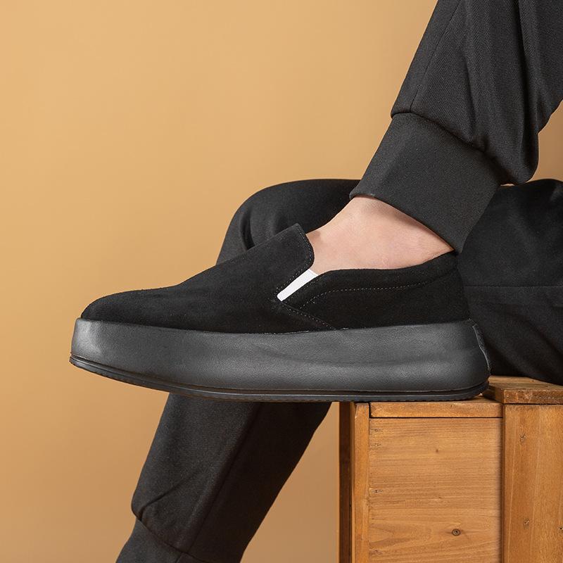 Loafers men's one-pedal autumn black flip casual leather shoes thick baseplate shoes Japanese lazy shoes light shoes