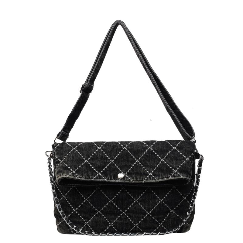 Женская сумка с бриллиантовой цепочкой Джинсовая сумка через плечо через плечо чёрный