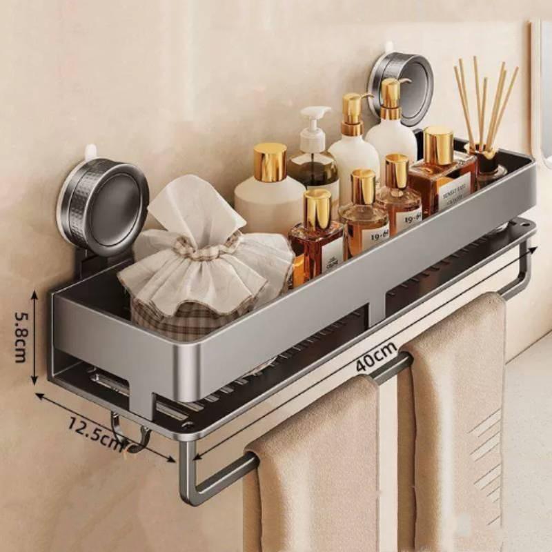 Modern Minimalist Suction Cup Bathroom Shelf With Hooks For Home Organization