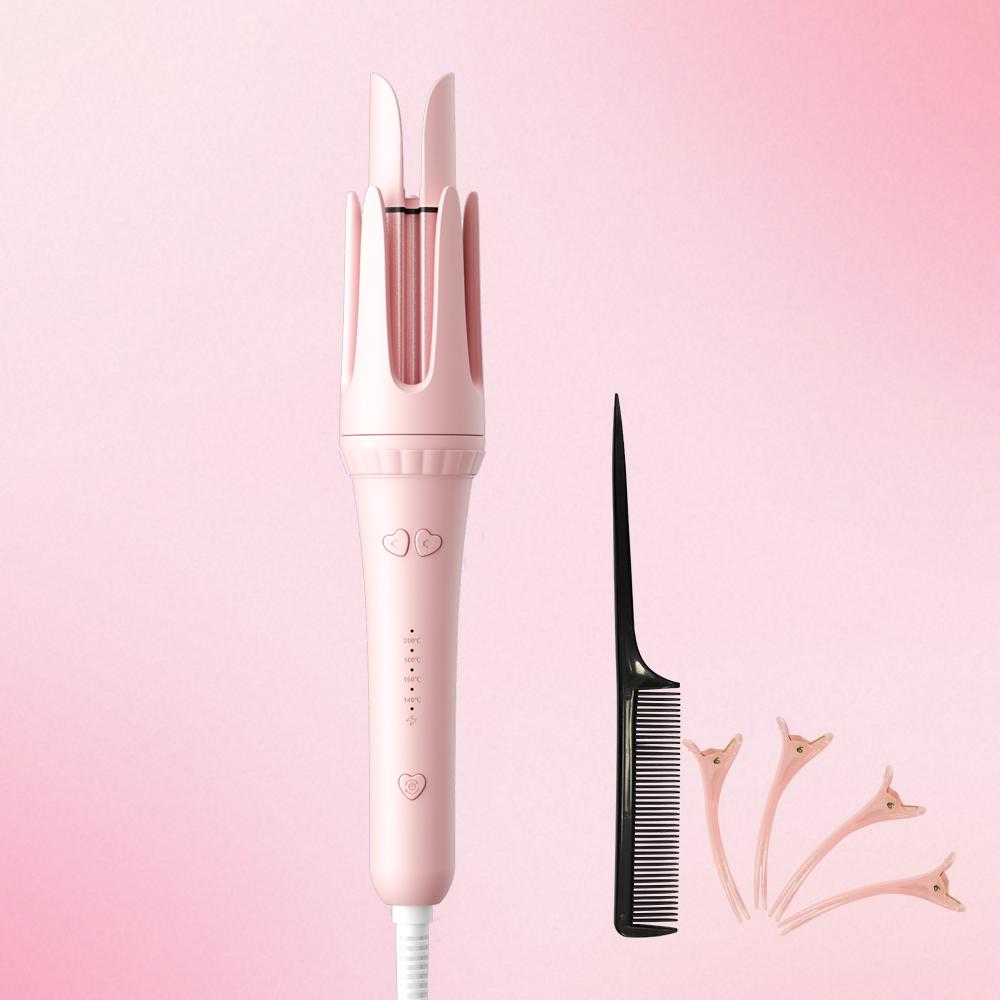 

32-мм автоматическая плойка с керамическим покрытием и отрицательными ионами для ухода за волосами, таймером с зуммером и 4 температурными режимами для стойких локонов EU розовый