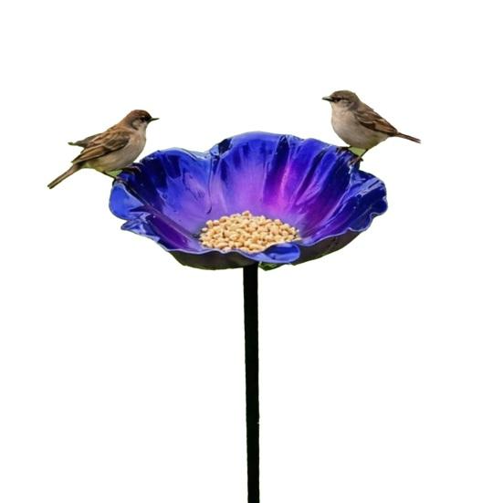 Handmade Metal Flower Garden Stake Outdoor Bird Bath Bowl for Bees Butterflies Pollinator Watering Station for Garden Lawn Yard Decor