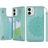 iCoverCase Compatible with iPhone 12 Mini Wallet Phone Case with Card Holder, RFID Blocking PU Leather Wrist Strap Case 5.4 Inch (Mandala Mint)