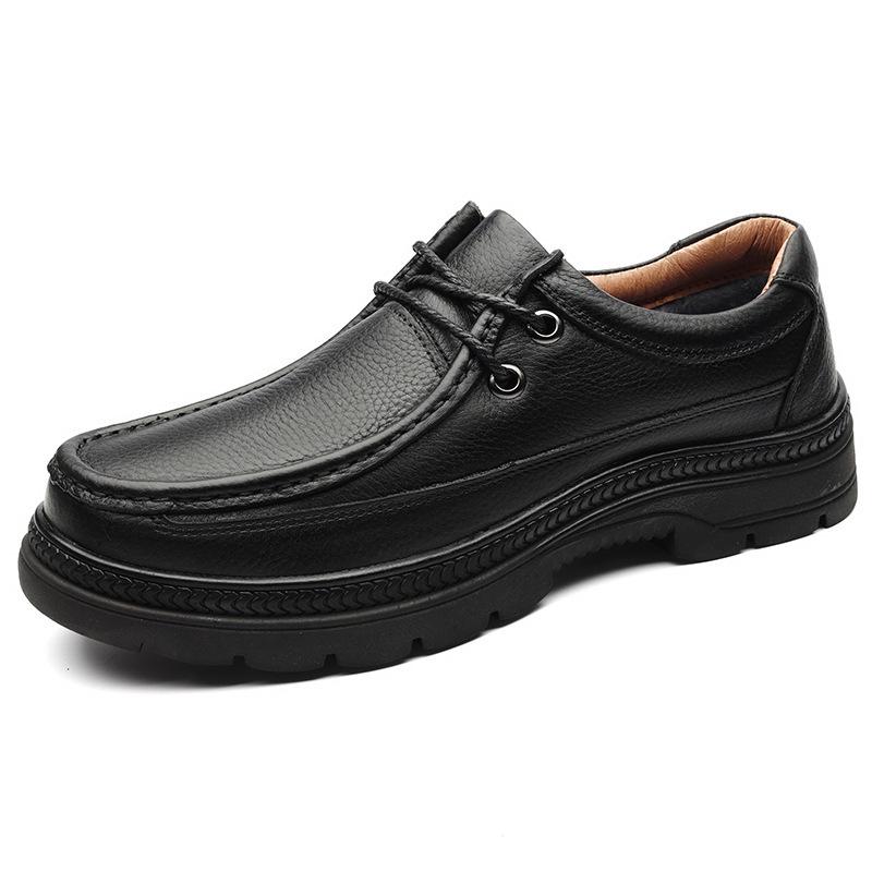 Men s Versatile Genuine Leather Lace-up Formal Shoes – Autumn/Winter Edition with Plush Lining 38