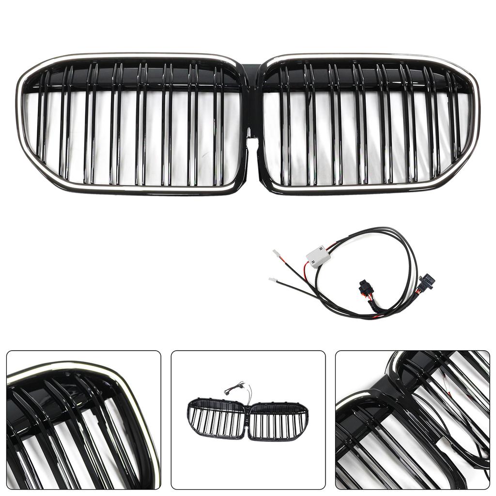 Double Slat Gloss Black Front Grill Grille Fit BMW 7 Series G11 G12 2019-2022