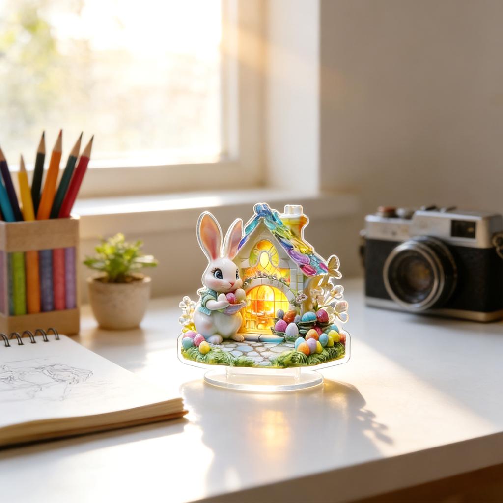 Bunny Easter Decora Spring Ornament 2D Acrylic Desktop Ornament Accessories For Living Room Holiday Party Supplie()