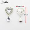 New 5Pcs 25mm*45mm Heart Acrylic Rhinestone Pendants Buttons For Wedding Decoration Metal Brooch Hair Bow DIY Jewelry Craft
