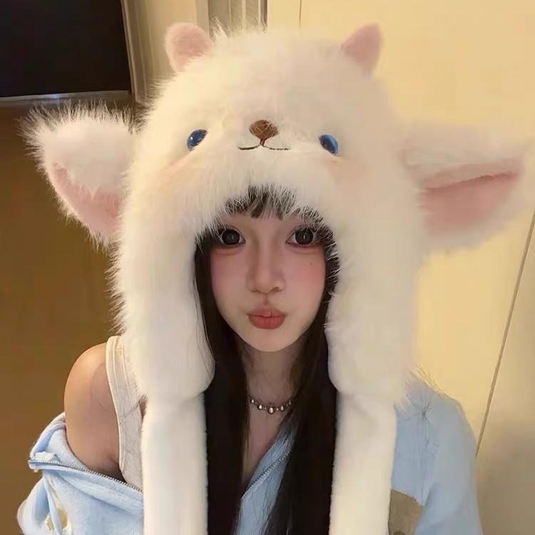 

Женская зимняя плюшевая шапка с шарфом и защитой ушей: Защищающий от холода, теплый и утолщенный. белый