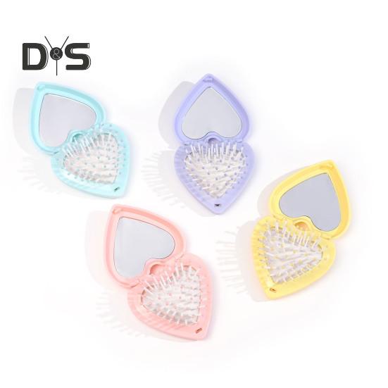 Spazzola per capelli Love Heart con specchio 2 in 1, setole morbide, massaggio del cuoio capelluto, spazzola pieghevole, pettine portatile antistatico con cuscino d'aria, per lo styling dei capelli di uomini e donne