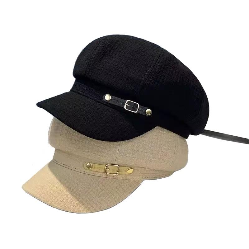 Women's Black Octagonal Newsboy Beret: Korean Style Painter Hat for Larger Head, Autumn/Winter