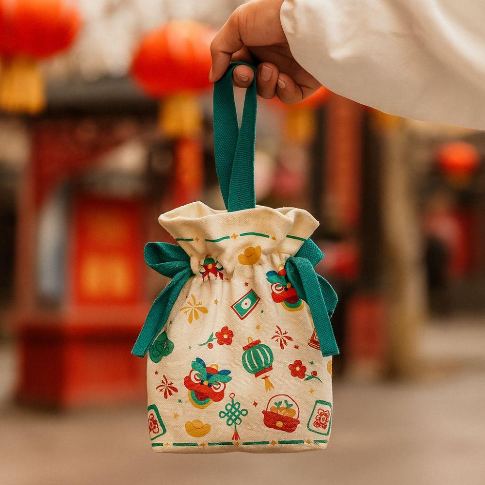 Gift Cartoon 2026 New Year Gift Bag Canvas Portable Horse Year Handbag Bag Large Capacity Blessing Packaging Bag Candy Storage