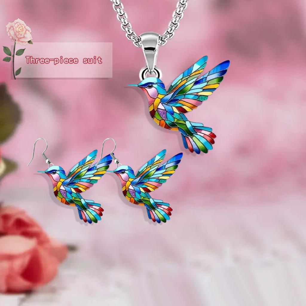 Miniatur Kolibri Anhänger Halskette Ohrringe Acryl Schmuck Accessoires Geschenk für Muttertag oder Valentinstagsgeschenke