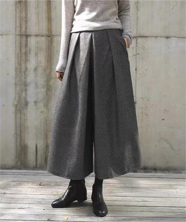 Syvent Loose Ankle 12F623 Wide-Leg Pants, Fluffy, 9-Cut Length, Warm, Autumn/Winter, Fit, Pants, 9-Cut Length, Flattering, Leg-Lengthening, Slimming,