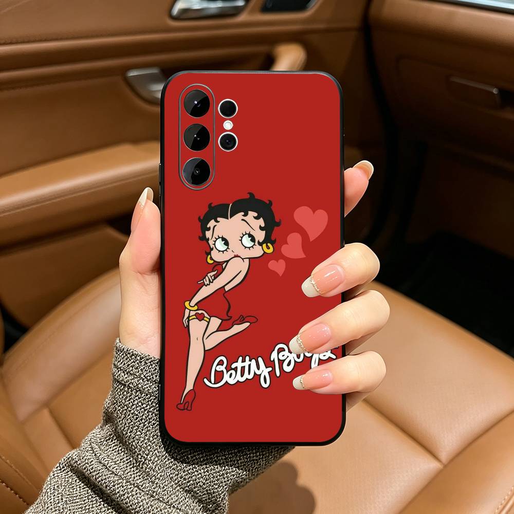 B-Betty Cute B-Boop Phone Case For Samsung S25,S24,S21,S22,,Plus S23,S30,Ultra,S20,Fe,Lite,Black Soft Silicone