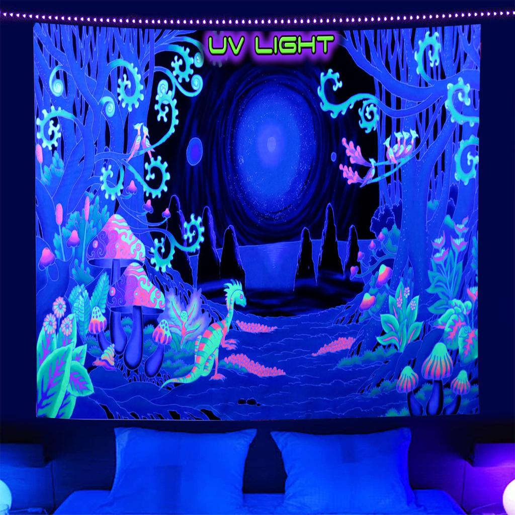 Fluorescent Tapestry UV Tree of Alien Life Purple Mushroom Fluorescent Tapestry Home Room Cloth Tapestry