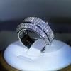 Luxury Exquisite White Zircon Full Diamond Ring For Ladies Couple  Sterling Silver Fashion Ring Party Birthday Jewelry Gift