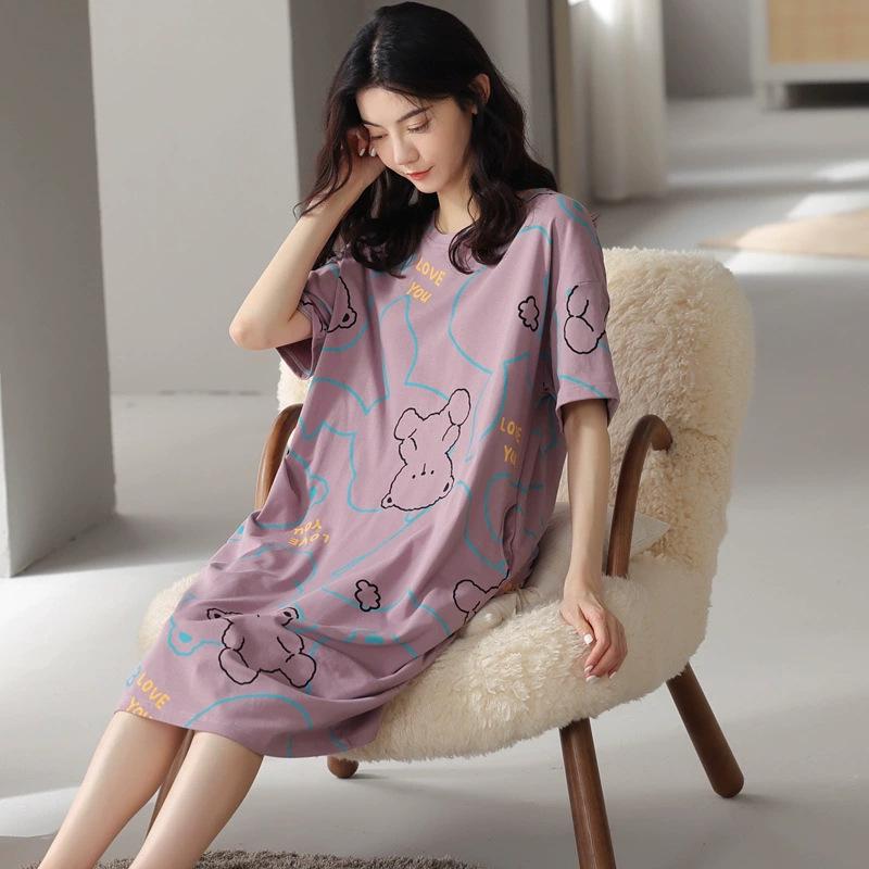 Women's Korean Style Cute Cartoon Maternity Pajamas - Short Sleeve Homewear for Summer