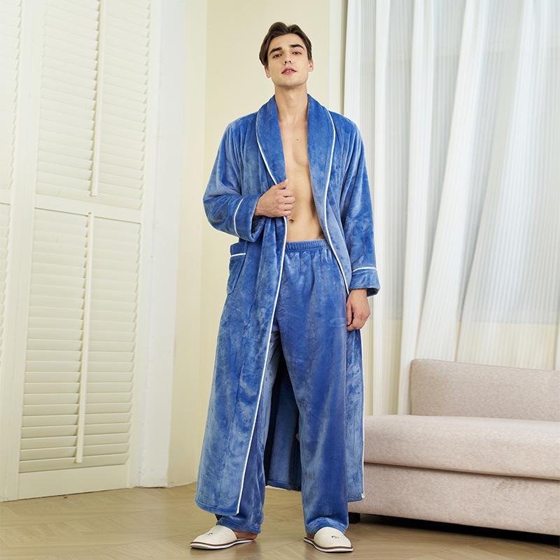 Men's Plush Fleece Robe Set Bathrobe Spa Robes With Pockets Soft Winter Shawl Collar Long Sleeve Robe Warm Pants Set for Men Fluffy Homewear Sleepwear