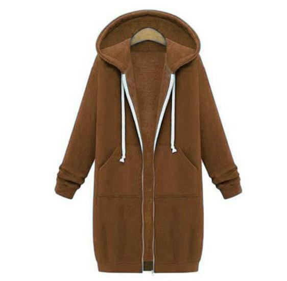 2024 Herbst/Winter Damen Kapuzen-Mittellanges Sweatshirt, Europäischer & Amerikanischer Stil L kaffeebraun