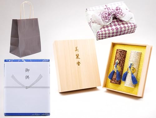 

[Comes with a carrying bag and is wrapped in a furoshiki cloth] [Premium paulownia wood box included - Beautiful fragrance, low-smoke incense, two typ