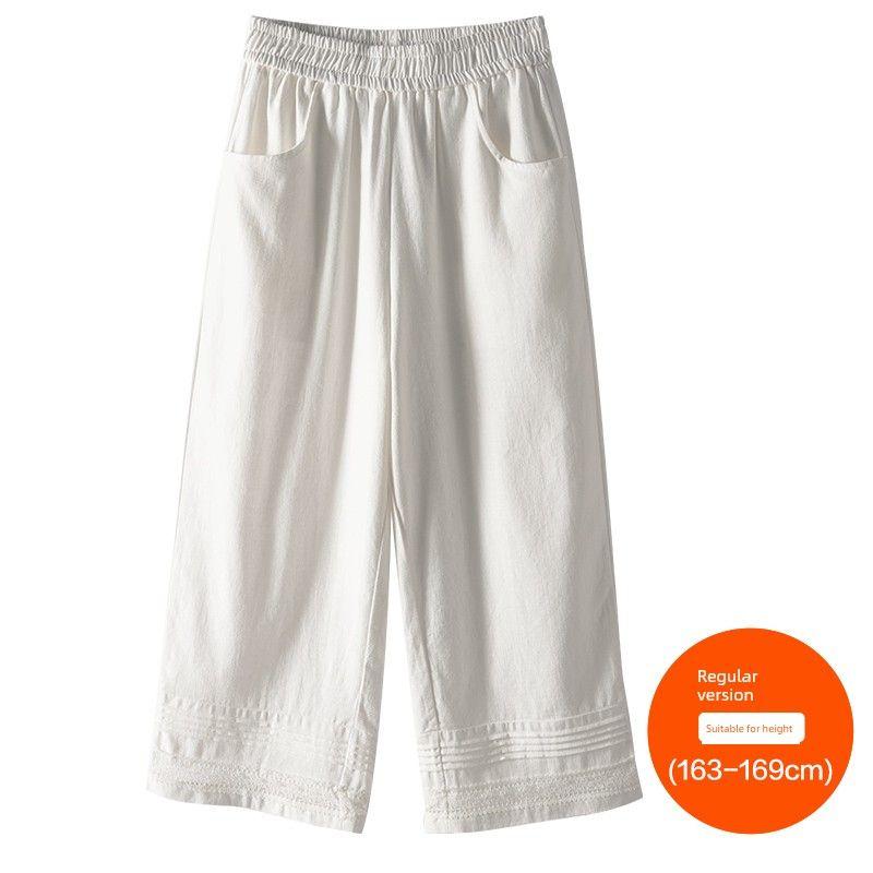 

Plus size women clothing [Lace Wide Leg Pants] Three Pants Length Heavy Industry Patchwork Summer Casual Capri Straight Pants Cheese White (163-169cm) 9xl