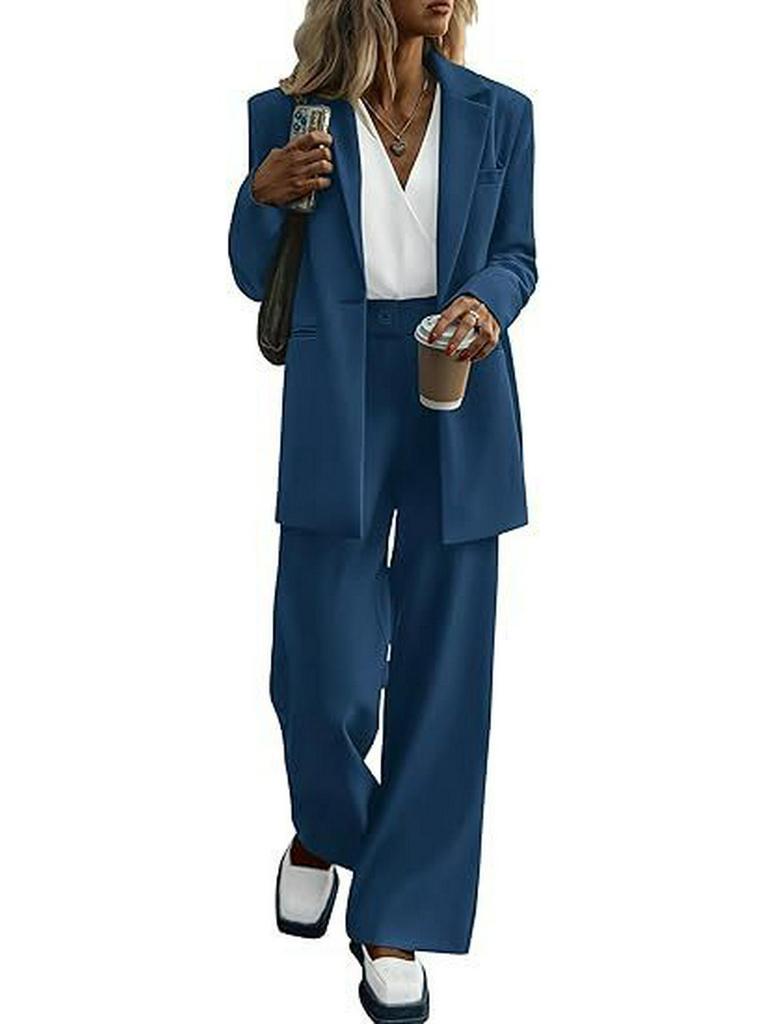 Elegant Women's Autumn/Winter Solid Color Suit – Jacket and Pants Set