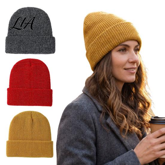 Daily Commuting Knit Hat Reflective Winter Beanies, Unisex Glitter Knitted Hat, Stretch Elastic Soft Skull Cap Warm for Night Walks, Cold Weather