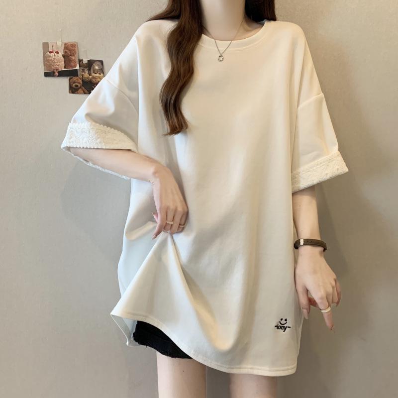Plus Size Women s Loose Short Sleeve Lace Embroidered T-Shirt 2XL