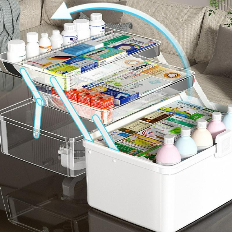 Large Household Storage Box with Handle Medicine Box Moisture-proof Dustproof Grocery Multilayer Storage Box Home Storage