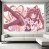 1pc N-Nekopara C-Chocola Maid Tapestry Heart Gesture Pink Bows Print Decor for Neko Anime Fans Bedroom Dorm Home