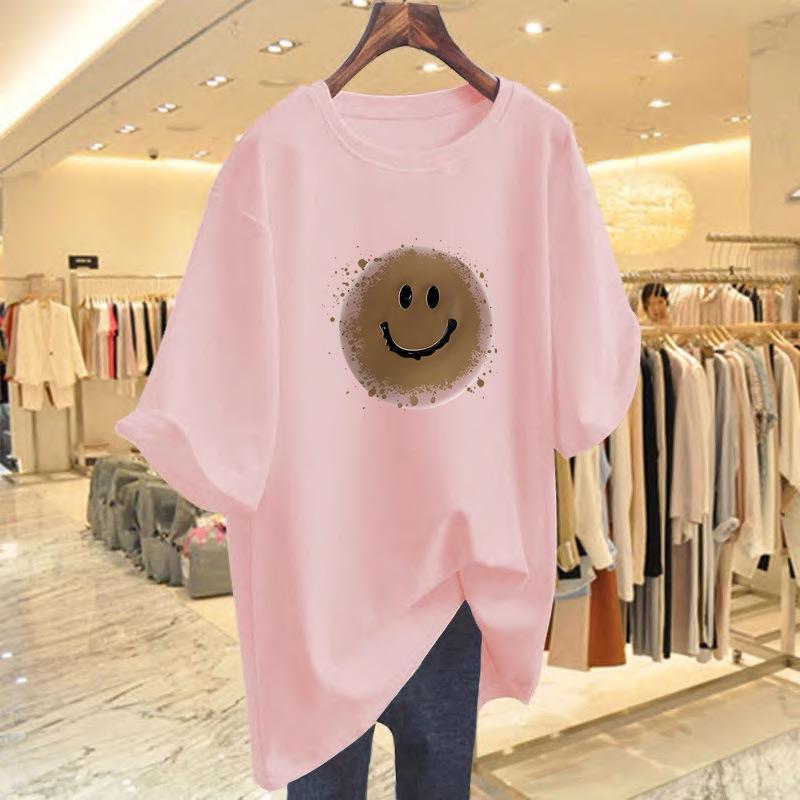 

Women s Plus Size Japanese Style Cotton T-Shirt - Loose Fit, Short Sleeve Summer Top for Everyday Wear. XXXL розовый