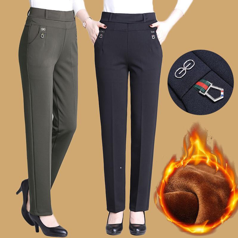Nuovi Pantaloni da Donna Autunno Inverno Aggiungono Velluto Pantaloni Mom Vita Alta Elastica Pantaloni Casual da Donna Dritti Larghi