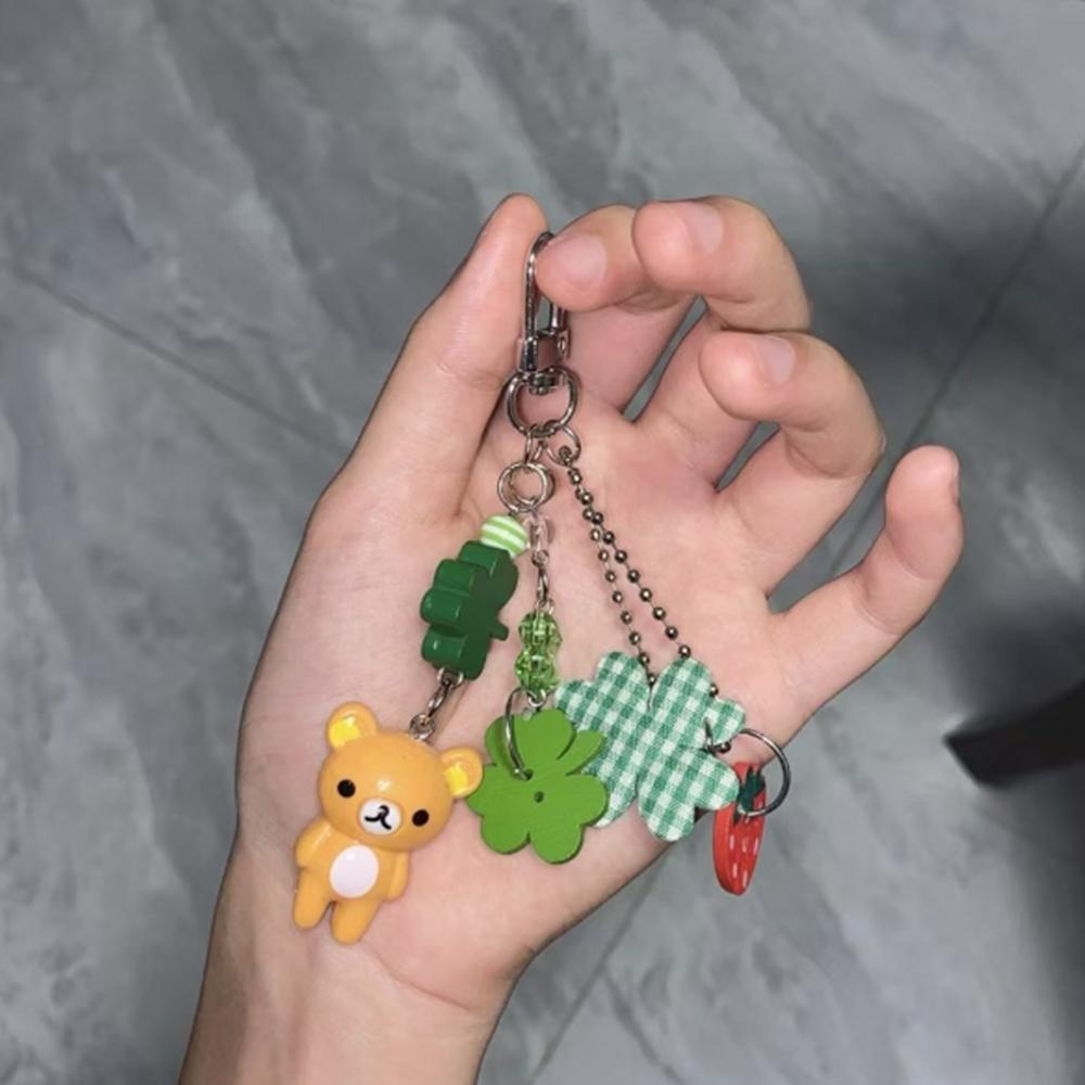 Rilakkuma Handmade Resin Clover Strawberry Cute Keychain Vintage Kawaii Aesthetic Cellphone Strap Bag Charm Keyring Gifts