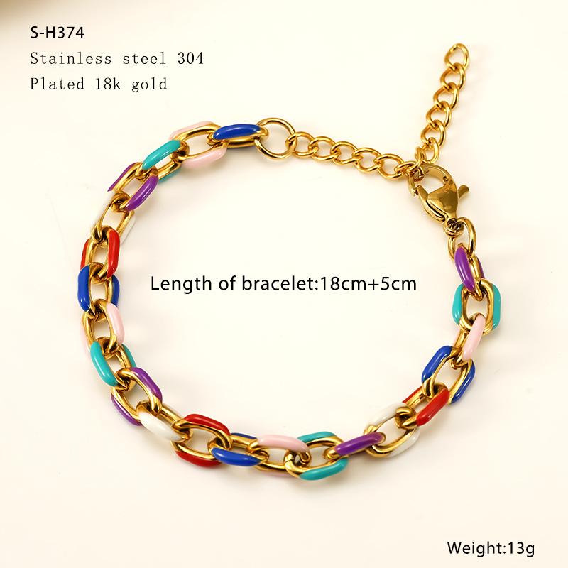 Colored Stainless Steel Cuban Bracelet Ancient French Enamel Color Drip Oil Hand Jewelry Titanium Steel Female Geometric Wind