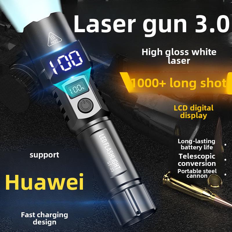 High-Power Portable Flashlight with Type-C Charging, Long-Range Beam, Telescopic Focus, and Power Display.