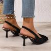 Sexy Big Bowknot Sling Back Pumps Women 2025 Summer Thin High Heels Shoes Women Black Pointed Toe Party Shoes