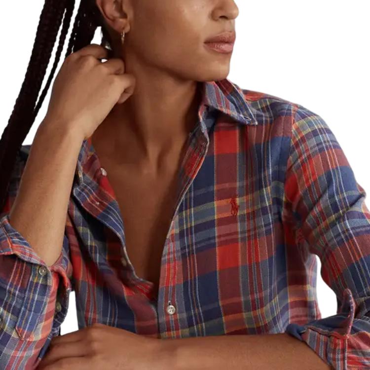 Polo Ralph Lauren Embroidered Polo Collar Button Plaid Long Sleeve Shirt Women shirts 211814339-001