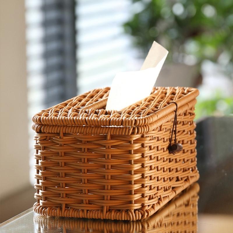 Tissue Dispenser Decorative Rattan Napkin Holder Easy Install Paper Towel Container for Living Room Bedroom Decoration